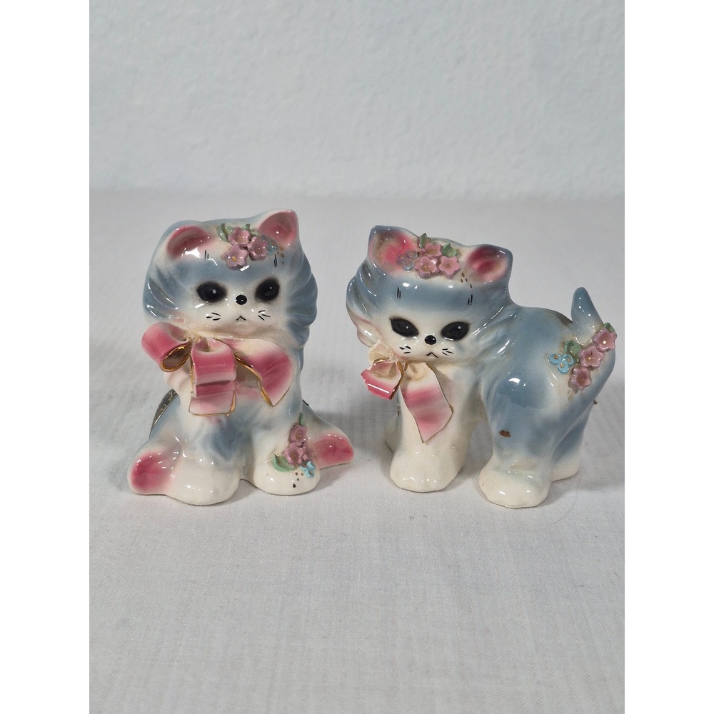 Vtg Josef Originals California Blue Pink Kitten Figurines Fluff & Puff